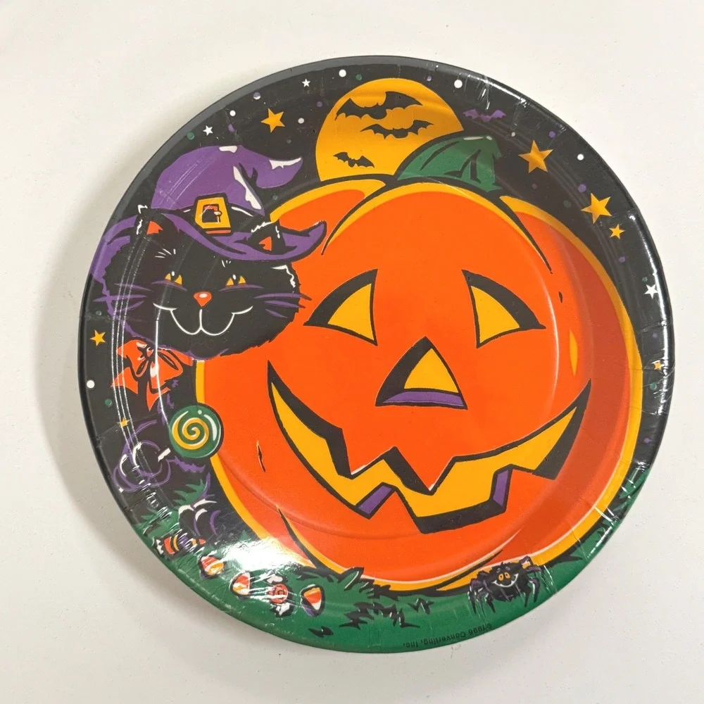 Vintage Halloween Thanksgiving Party Paper Plates 7in 4 Packs 1990s Made In USA